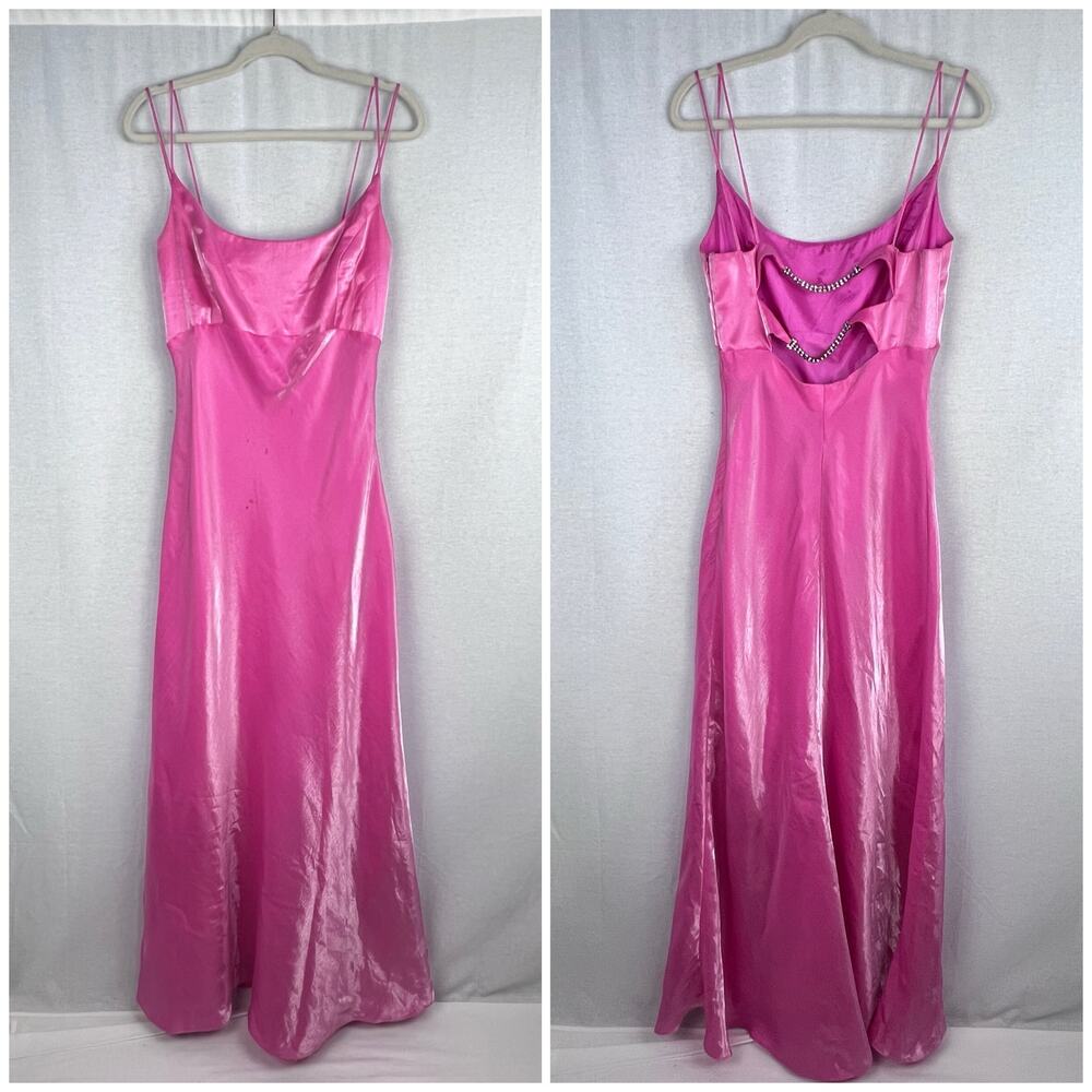 Vintage 90s Y2K Fairy Dress Babydoll Pink Iridescent Maxi Gown Party Hoco Prom
